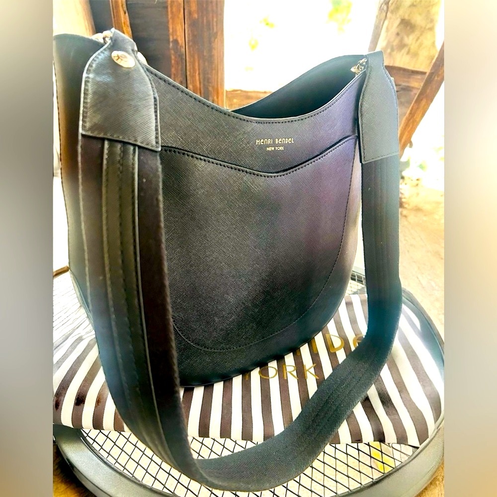Henri Bendel Black Saffiano Leather Shoulder Bag